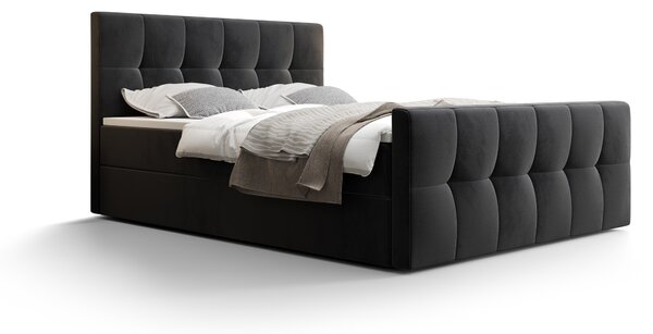 Bračni krevet Boxspring 160 cm Macheta (crna) (s madracem i prostorom za odlaganje)