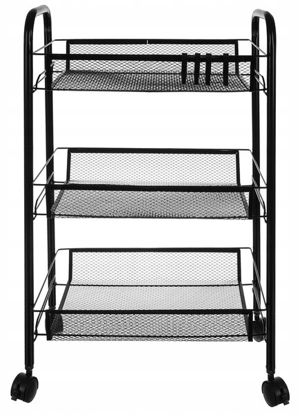 Kuhinjski metalni stalak na kotačima 65 cm 3 police crne
