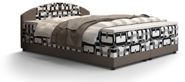 Zondo Bračni krevet Boxspring 180 cm Orlando (uzorak + svijetlosmeđa) (s madracem i prostorom za odlaganje). 1047288