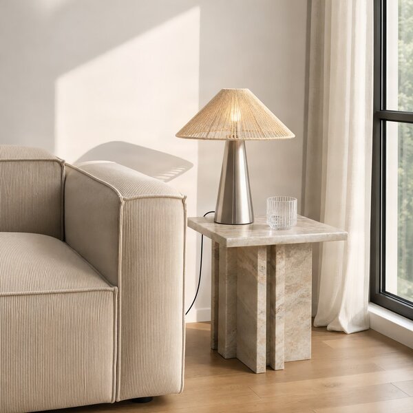 Stolne Lampa Lucande, Stephane, Bež, Dnevna soba, Tkanina / tekstil, Moderan