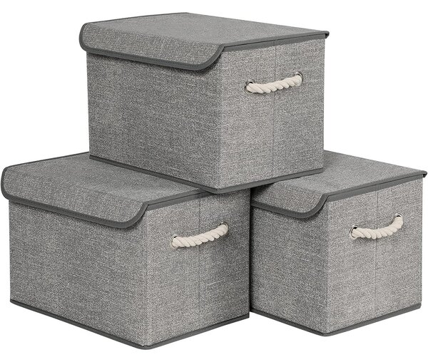 Kutije za pohranu s poklopcima, set od 3 komada, 38 x 25 x 25 cm, sive