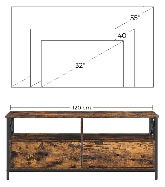 TV ormarić s 2 ladice 120 x 50 x 40 cm rustikalno smeđi | VASAGLE