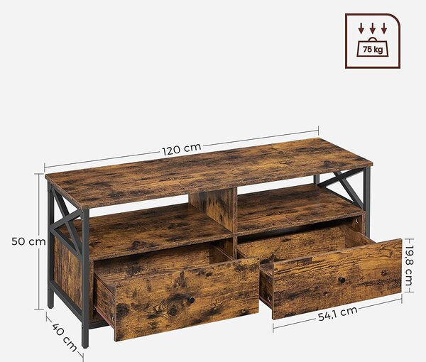 TV ormarić s 2 ladice 120 x 50 x 40 cm rustikalno smeđi | VASAGLE