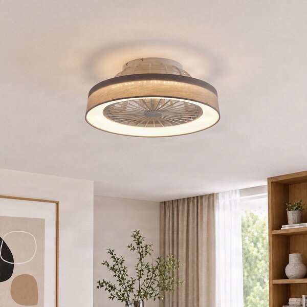 Lindby Mace LED stropni ventilator, sivi, Ø 47 cm, tih, CCT, prigušiva, Dnevni boravak/blagovaonica, Plastika