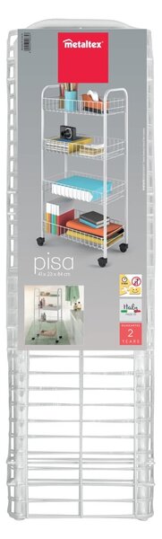 Bijela metalna mobilna polica 41x84 cm Pisa – Metaltex