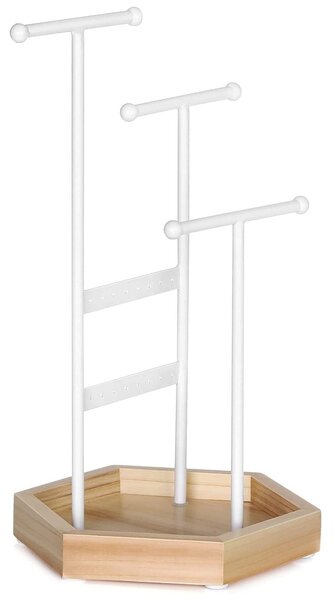 Stalak za nakit, od metala i drveta, 20,5 x 18 x 36 cm, boje drveta i bijeli | SONGMICS