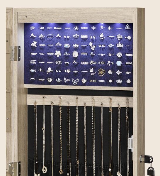 Zidni ormarić za nakit s ogledalom sa 6 LED žarulja, 10 x 37 x 120 cm, hrast
