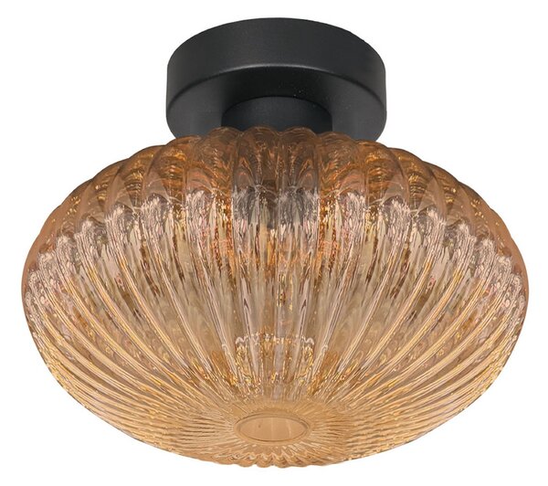 Mexlite Stropna lampa Bloeba, Ø 30 cm, crna/jantarna, staklo, Naranča, Dnevni boravak/blagovaonica, Staklo