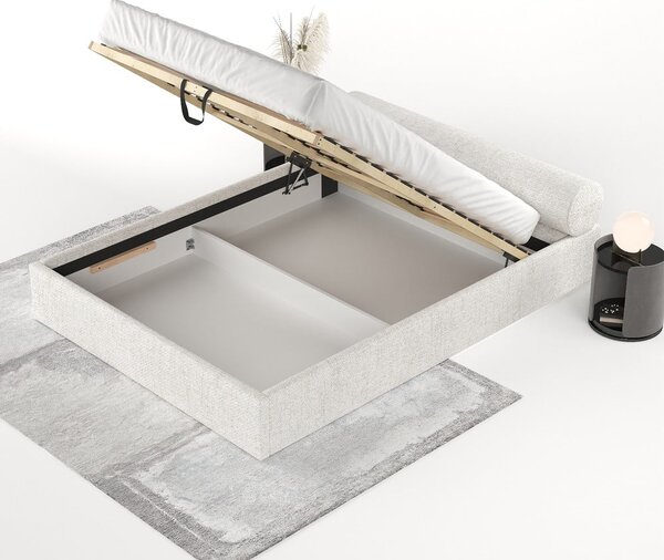 Krem tapecirani bračni krevet s prostorom za odlaganje s podnicom 160x200 cm Solvo – Maison de Rêve