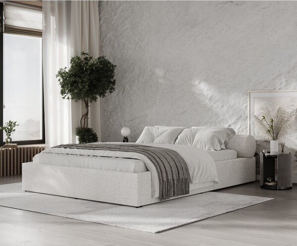 Krem tapecirani bračni krevet s prostorom za odlaganje s podnicom 160x200 cm Solvo – Maison de Rêve
