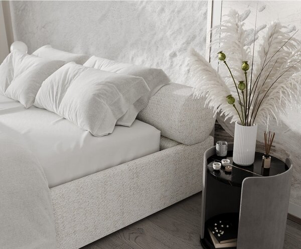 Krem tapecirani bračni krevet s prostorom za odlaganje s podnicom 160x200 cm Solvo – Maison de Rêve