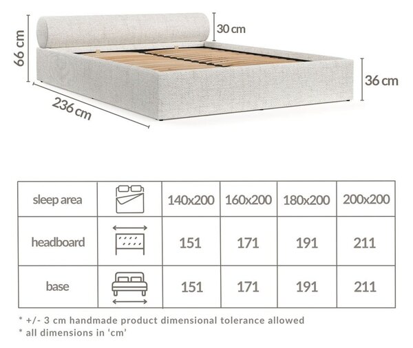 Krem tapecirani bračni krevet s prostorom za odlaganje s podnicom 160x200 cm Solvo – Maison de Rêve