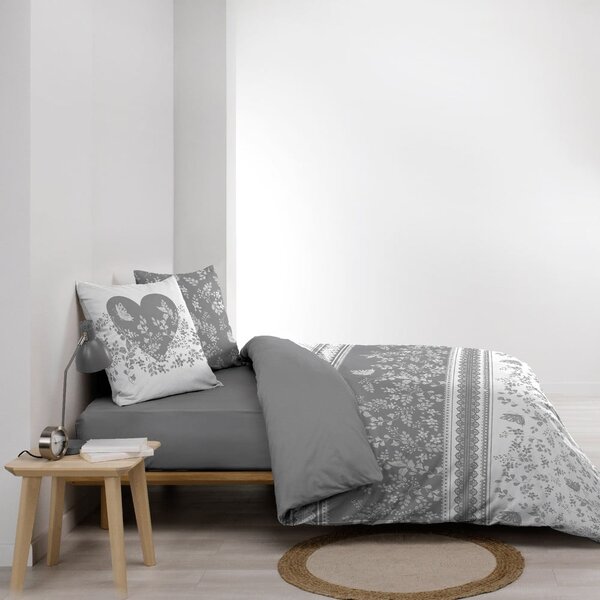 Bijela/siva pamučna posteljina za bračni krevet 200x200 cm Annie – douceur d'intérieur