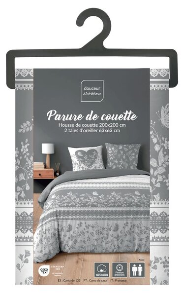 Bijela/siva pamučna posteljina za bračni krevet 200x200 cm Annie – douceur d'intérieur