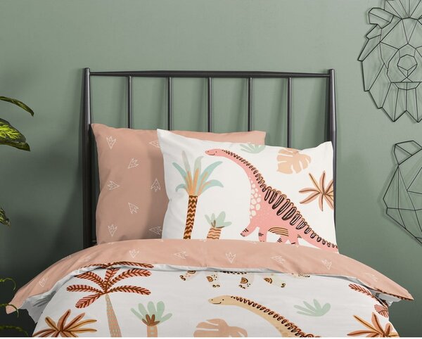 Smeđa/bež pamučna dječja posteljina za dječji krevetić 100x135 cm Dino – Good Morning