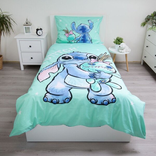 Mentol zelena pamučna dječja posteljina za krevet za jednu osobu 140x200 cm Lilo & Stitch "Buddies" – Jerry Fabrics