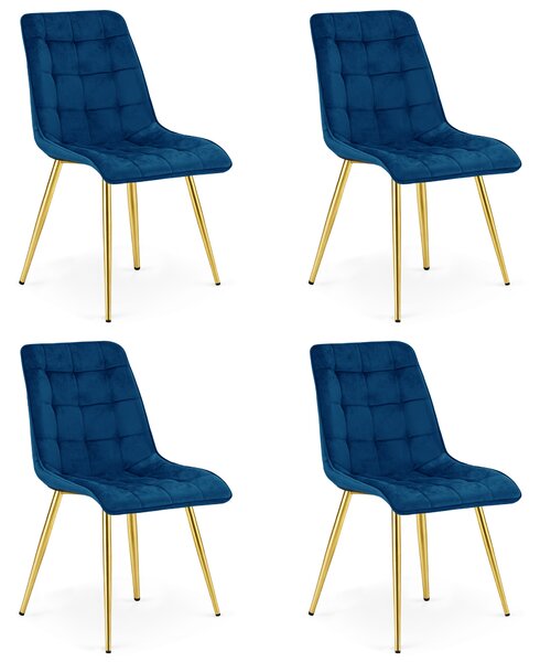 Stolica za blagovaonicu SPLIT VELVET sa zlatnim nogama, plava