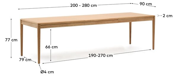 Proširiv blagovaonski stol s dodatnom pločom u dekoru hrasta 90x200 cm Lenon – Kave Home