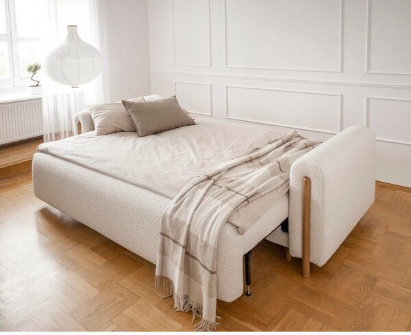 Sklopiva/s prostorom za odlaganje sofa od bouclé tkanine boje slonovače 244 cm Arcadova – ELTAP