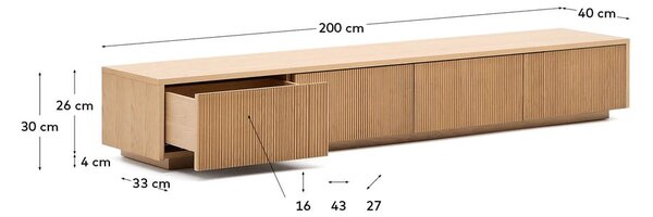TV komoda u dekoru hrasta u prirodnoj boji 200x30x40 cm Helvine – Kave Home