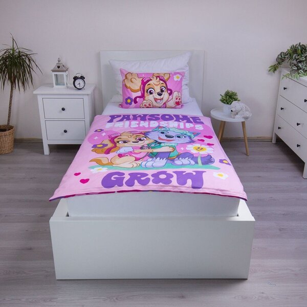 Ružičasta pamučna dječja posteljina za dječji krevetić 100x135 cm Paw Patrol "Pawsome friendships grow" – Jerry Fabrics