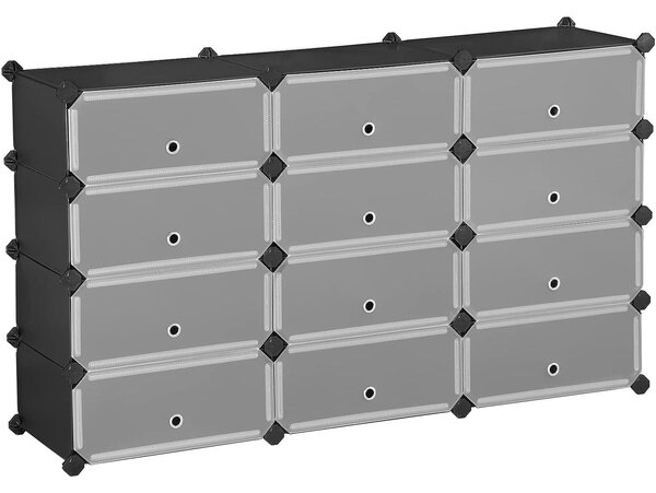 Stalak za cipele, pravokutni sustav za pohranu s 12 modularnih utora, crni | SONGMICS
