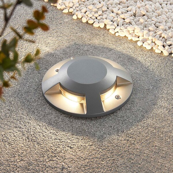 Lucande LED podni reflektor Jeffrey, srebrni, 4 utičnice, Sivo, Metal