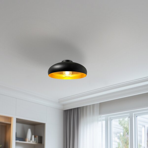 ROYALTECH Olli stropno svjetlo, crno/zlatno Ø 40 cm, metal, E27, prigušiva, Dnevni boravak/blagovaonica, Metal