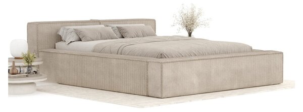 Bež tapecirani bračni krevet s prostorom za odlaganje s podnicom 180x200 cm Voliera – Maison de Rêve
