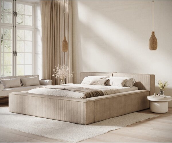 Bež tapecirani bračni krevet s prostorom za odlaganje s podnicom 180x200 cm Voliera – Maison de Rêve