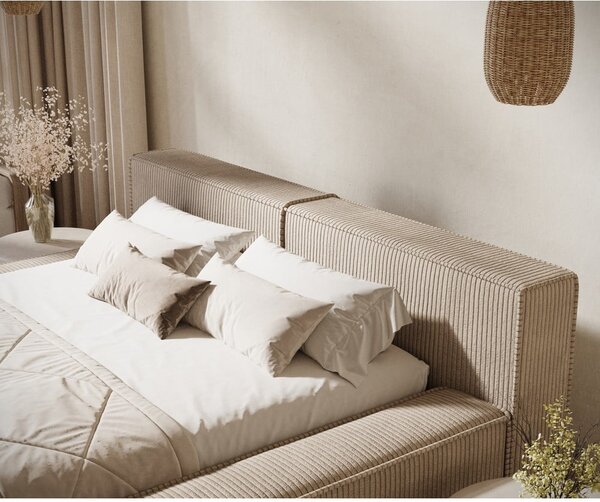 Bež tapecirani bračni krevet s prostorom za odlaganje s podnicom 180x200 cm Voliera – Maison de Rêve