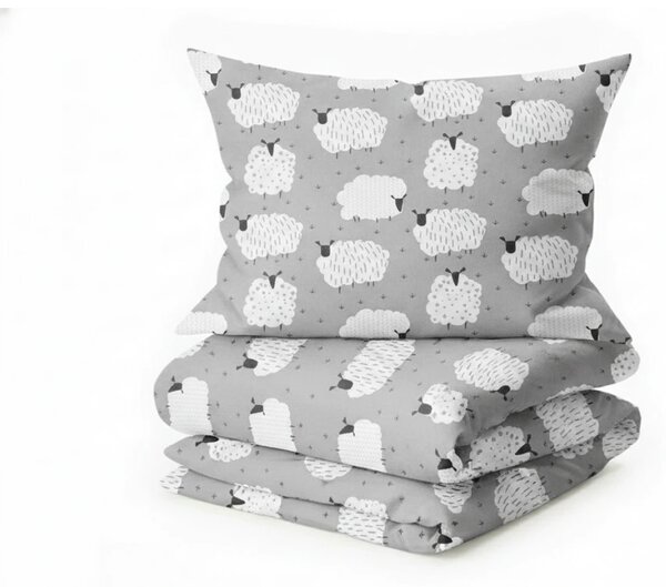 Krepset posteljina WHITE SHEEPS POLY siva Dimenzije posteljine: 70 x 90 cm | 140 x 200 cm