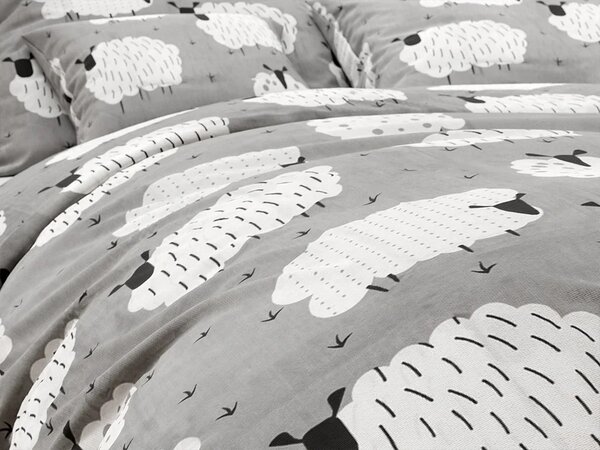 Krepset posteljina WHITE SHEEPS POLY siva Dimenzije posteljine: 70 x 90 cm | 140 x 200 cm