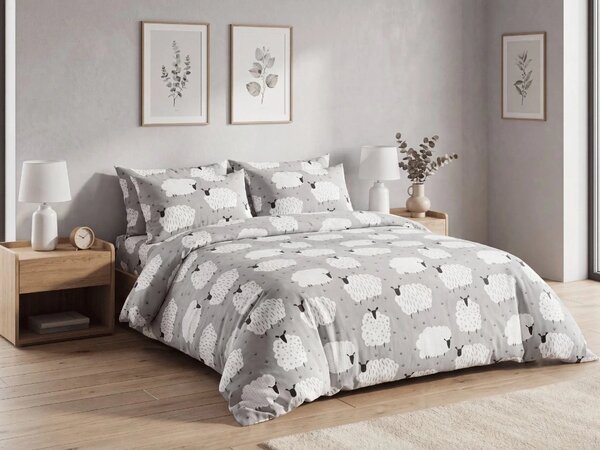 Krepset posteljina WHITE SHEEPS POLY siva Dimenzije posteljine: 70 x 90 cm | 140 x 200 cm