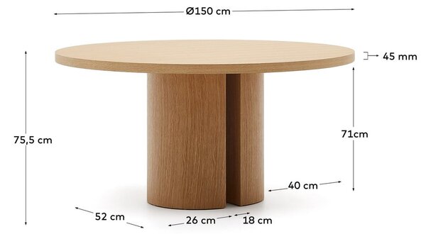 Okrugao blagovaonski stol u dekoru hrasta ø 150 cm Nealy – Kave Home