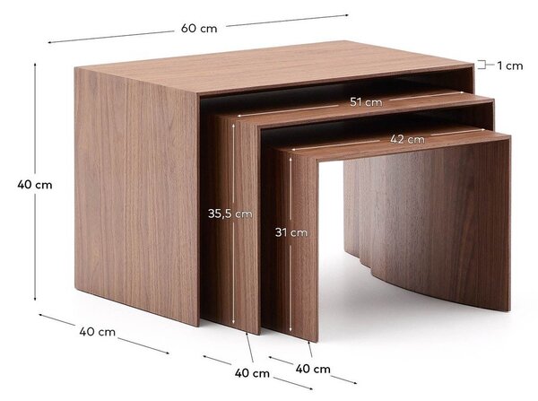 Pomoćni stolići u setu 3 kom u dekoru oraha 40x60 cm Litto – Kave Home