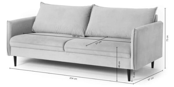 Siva baršunasta sofa 203 cm Juli – Ropez
