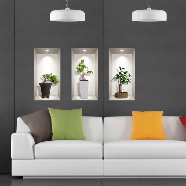 Set s 3 zidne 3D samoljepljive naljepnice Ambiance Bonsai Plants