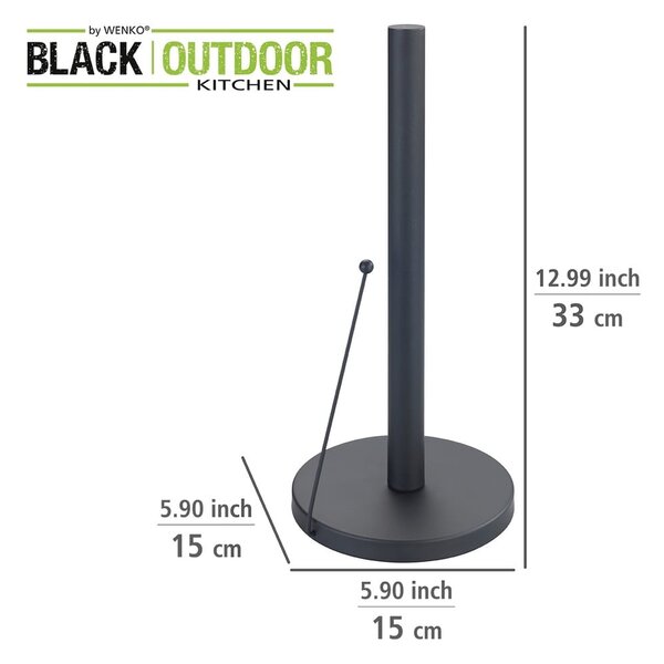 Crni metalni držač kuhinjskih rola Wenko Black Outdoor Kitchen Clayton