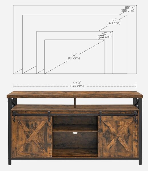 TV stolić s podesivim policama, 40 x 147 x 76 cm, rustikalno smeđe i crne boje | VASAGLE