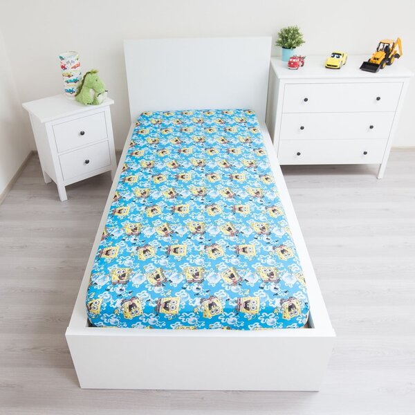 Plava pamučna dječja plahta s gumom 90x200 cm Sponge Bob "Blue" – Jerry Fabrics