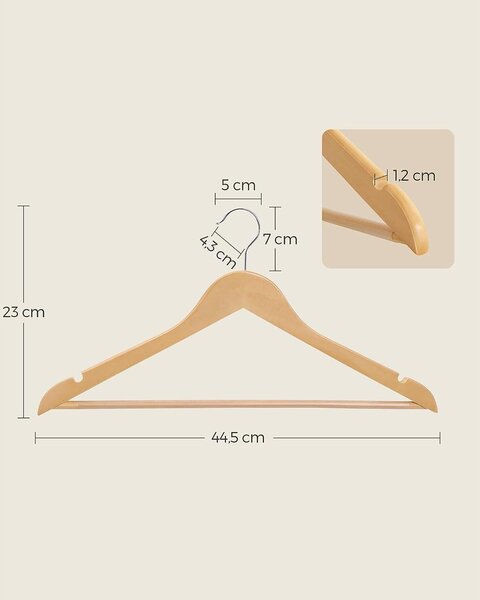 Drvene vješalice za odjeću, s rotirajućom kukom, 44,5 cm 50 kom, boje drveta | SONGMICS