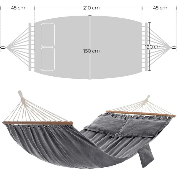 Dvostruka viseća mreža s jastucima, za kampranje ili vrt, 210x150cm, siva | SONGMICS