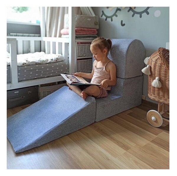 Sivi baršunasti set mekanih igrački od pjene 4 kom visina 30 cm 225x90 cm Montessori – Meowbaby