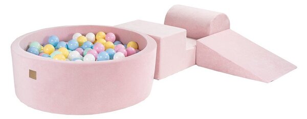Ružičasti baršunasti set mekanih igrački od pjene 4 kom visina 30 cm 225x90 cm Montessori – Meowbaby