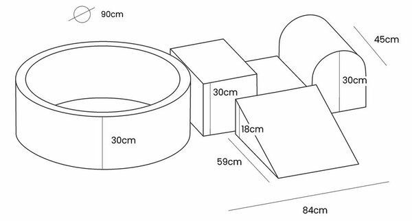 Ružičasti baršunasti set mekanih igrački od pjene 4 kom visina 30 cm 225x90 cm Montessori – Meowbaby