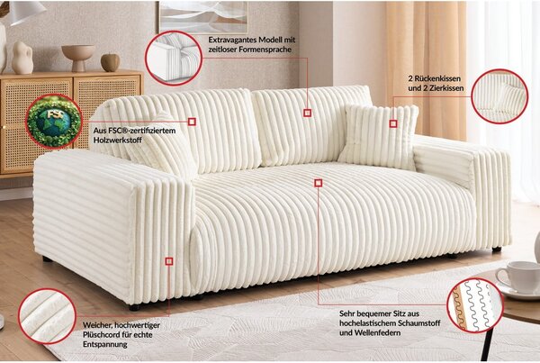 Krem sofa od samta 178 cm Justin – Ropez