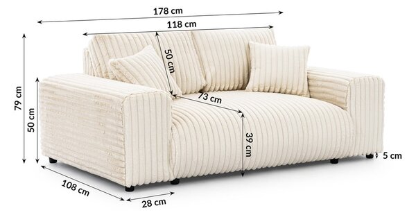 Krem sofa od samta 178 cm Justin – Ropez
