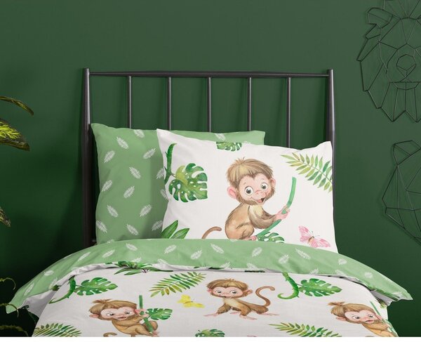 Zelena/bež pamučna dječja posteljina za krevet za jednu osobu 140x200 cm Play – Good Morning
