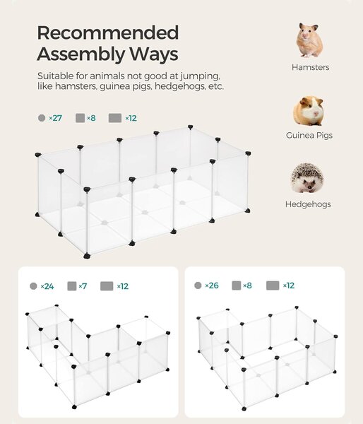 Kavez za male životinje, plastični prozirni paneli, 125 x 63 x 42 cm, bjela boja | SONGMICS
